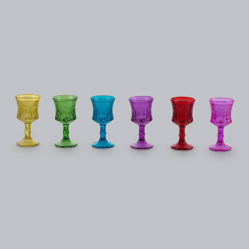Jogo 6 Taças de Vidro Esculpidas Coloridas 30ml 25156