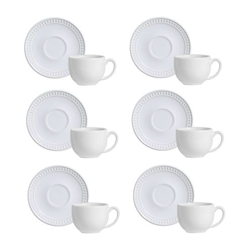 Jogo 6 Xícaras Chá em Cerâmica Branco Sevilha 198ml - Porto Brasil