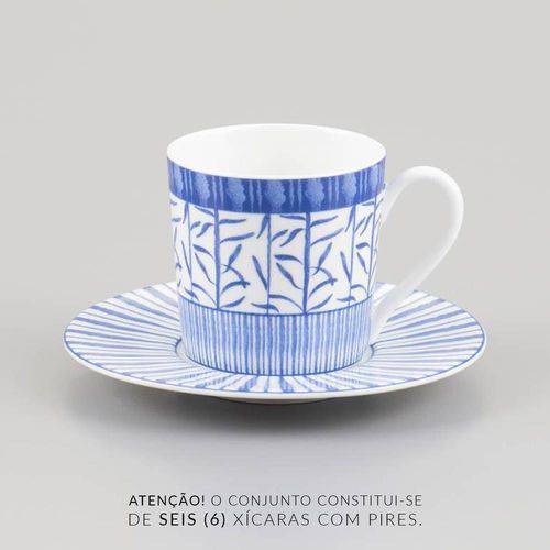 Jogo 6 Xícaras de Chá com Pires Blue Dream em Porcelana