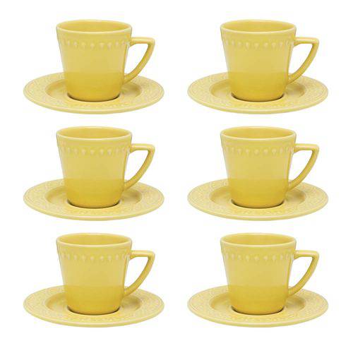 Jogo 6 Xícaras de Chá com Pires Mendi Sicília Amarelo Oxford