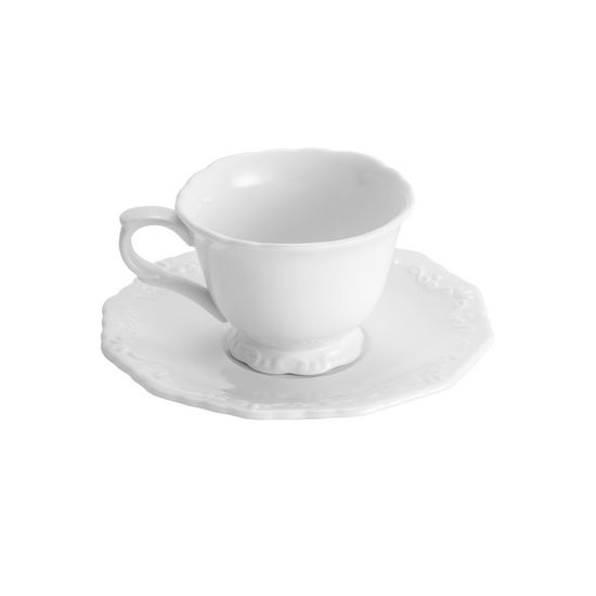 Jogo 6 Xícaras de Chá de Porcelana com Pires Alto Relevo 200 Ml