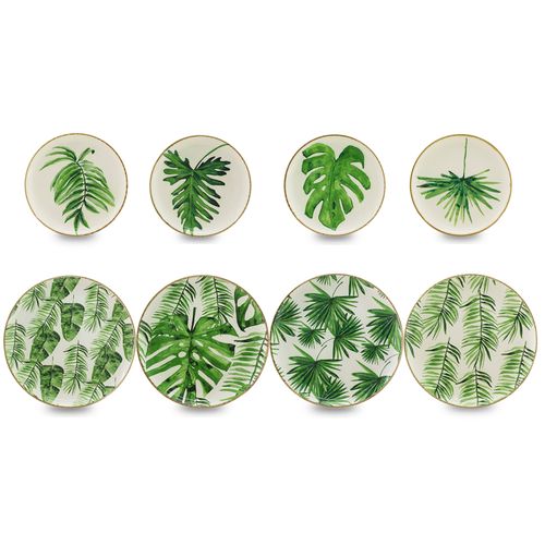 Jogo 8 Pratos em Cerâmica Folhas Verdes