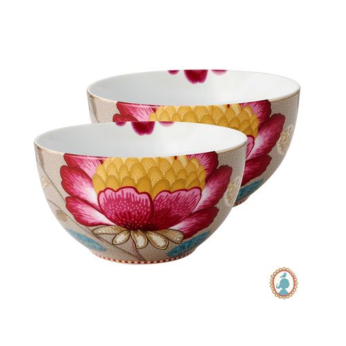 Jogo 2 Bowls Cáqui em Porcelana Floral Fantasy 15cm - Pip Studio
