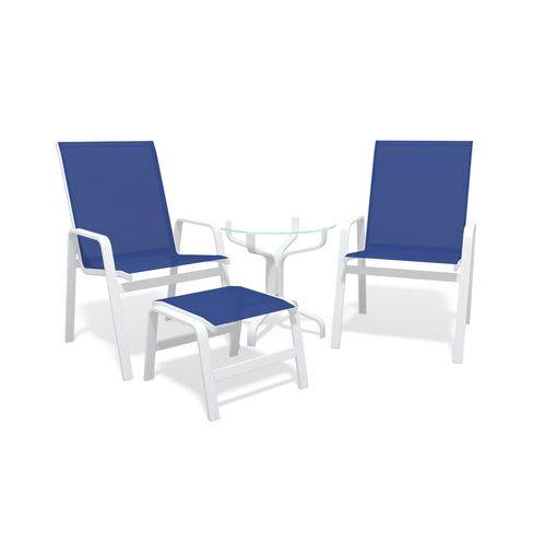 Jogo 2 Cadeiras, com Mesa Alumínio Branco Tela Azul Escuro