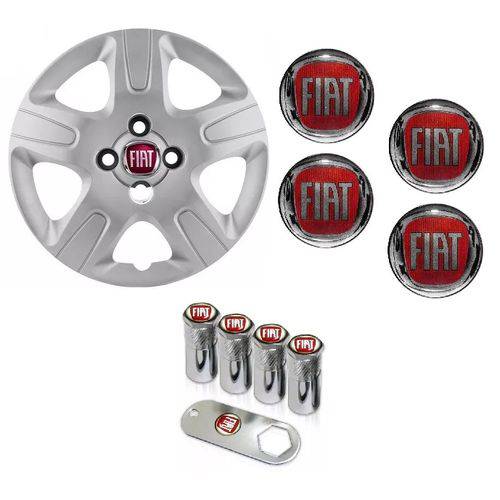 Jogo Calota Aro 14 Strada 2013 Fiat Grid Roda + Emblema Resinado + Tampa Ventil