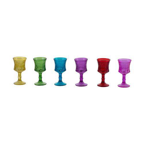 Jogo de 6 Taças de Vidro Esculpidas Coloridas 30Ml