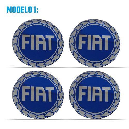 Jogo de Adesivo Emblema Resinado para Calota Fiat com 4 Peças - Azul Modelo 1 48mm