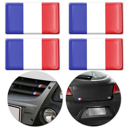 Jogo de Adesivo Resinado Poliéster Bandeira da França 4,5cm Aplicação em Verso Autocolante