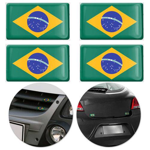 Jogo de Adesivo Resinado Poliéster Bandeira do Brasil 4,5cm Aplicação em Verso Autocolante