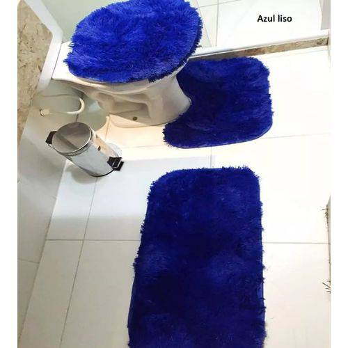 Jogo de Banheiro Peludinho 3 Peças Classico - Azul