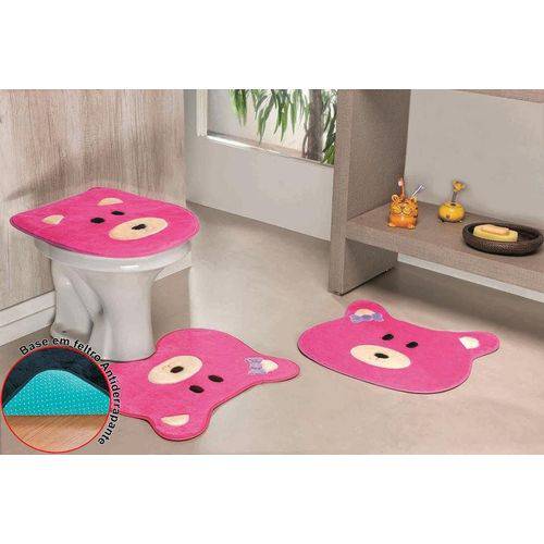 Jogo de Banheiro Premium Formato Ursa 03 Peças Pink