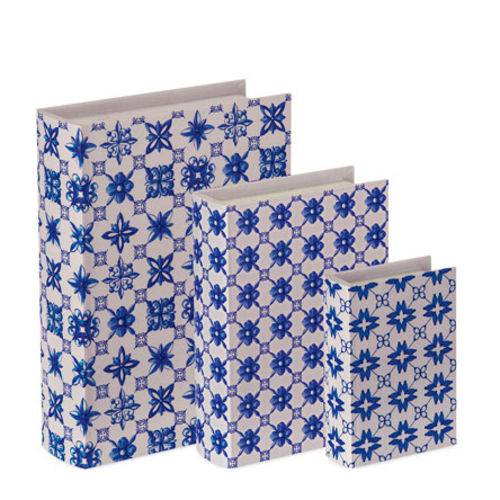 Jogo de Caixa Livro Flores Azul 3 Peças