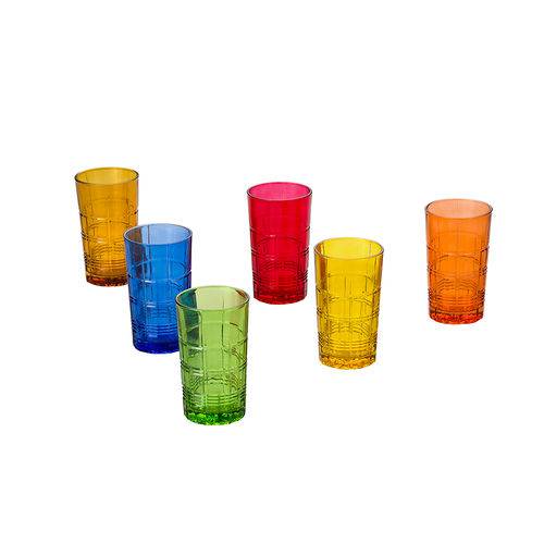 Jogo de Copos em Vidro Long Drink Lyor Goblet Colorido 6 Peças 300ml