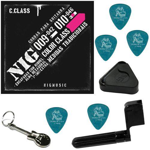 Jogo de Cordas Nig Color Class Rosa 010 046 P/ Guitarra N1645 + Kit IZ1
