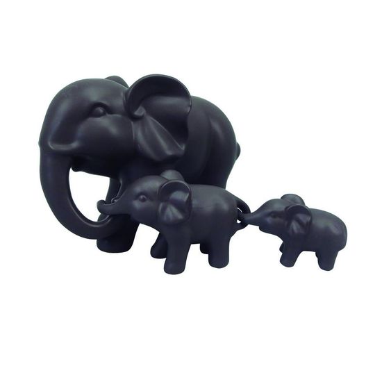 Jogo de Elefantes Familia Decorativo 3 Pecas Cinza Escuro