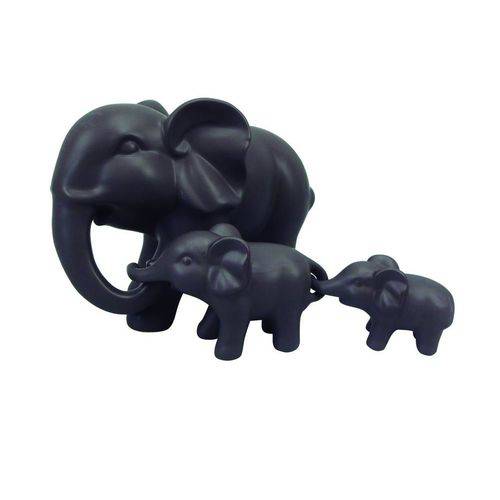 Jogo de Elefantes Familia Decorativo 3 Pecas Cinza Escuro
