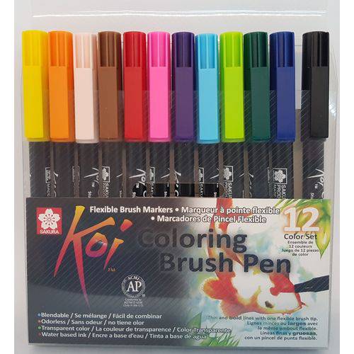 Jogo de Pincel Caneta Brush Pen com 12 Cores Koi - Sakura