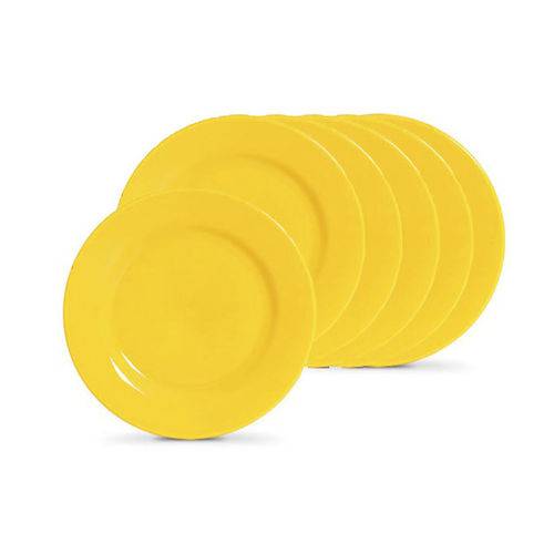 Jogo de Prato Raso Conjunto 6 Peças Amarelo Ceramica