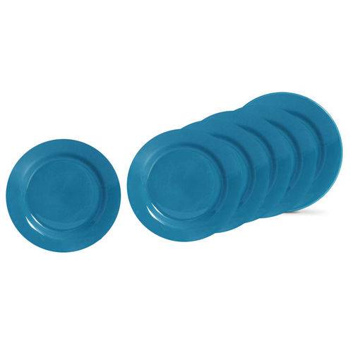 Jogo de Prato Raso Conjunto 6 Peças Azul Ceramica