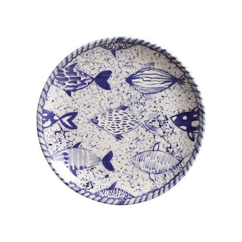 Jogo de Pratos de Sobremesa Coup Fish Porto Brasil Cerâmica Azul 6 Peças