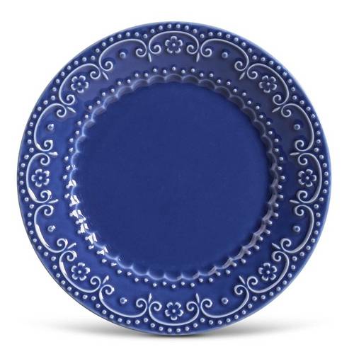 Jogo de Pratos Raso Esparta Porto Brasil Cerâmica Azul Marinho 6 Peças