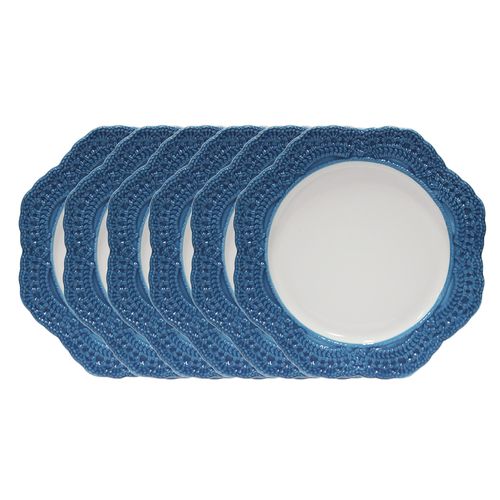 Jogo de Pratos Sobremesa em Porcelana Wolff Givemy 19cm 6 Peças Azul