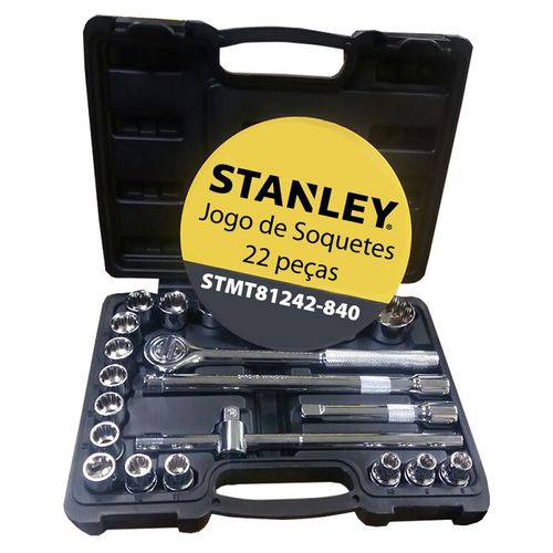 Jogo de Soquetes 1/2" com 22 Peças Stanley Cromo Vanádio 8 a 32mm