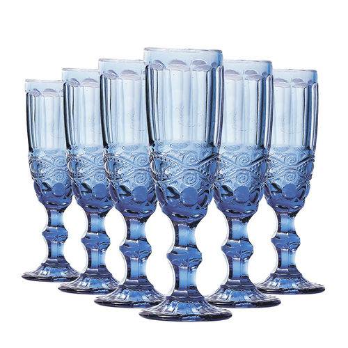 Jogo de Taças Champagne Elegance Azul 140ml Class Home
