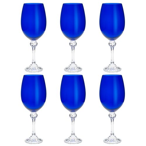Jogo de Taças para Vinho em Cristal Bohemia Elisa Cobalto 450ml 6 Peças Azul