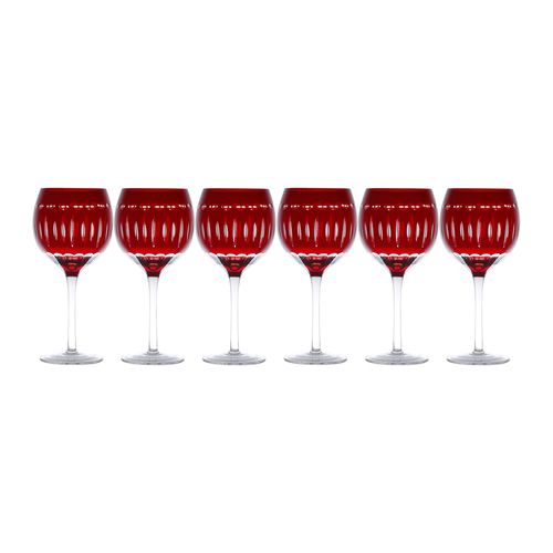 Jogo de Taças para Vinho em Vidro Lyor Elegance 370ml 6 Peças Vermelho