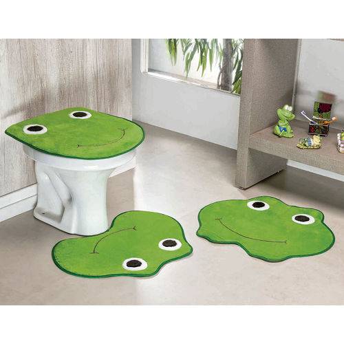 Jogo de Tapete de Banheiro Formato Sapo 3 Peças Verde