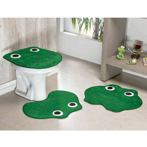 Jogo de Tapete de Banheiro 3 Peças Formato Sapo Verde