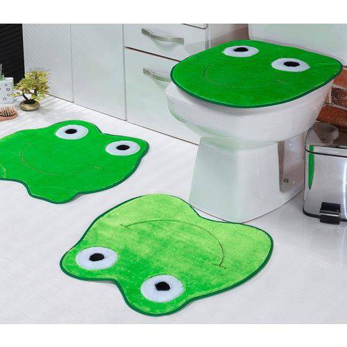 Jogo de Tapetes Infantil Banheiro Sapo Verde 3 Peças