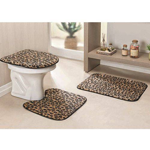 Jogo de Tapetes para Banheiro Antiderrapante Leopardo 3 Peças