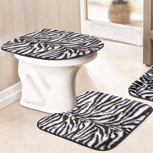 Jogo de Tapetes para Banheiro Antiderrapante Zebra 3 Peças