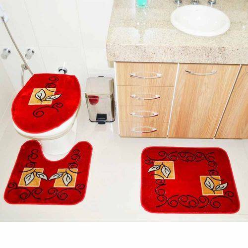 Jogo de Tapetes para Banheiro Royal Luxury Rln 102 Vermelho Red - Rayza Tapetes