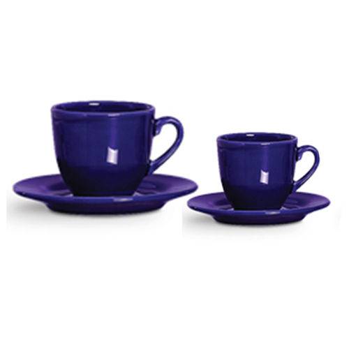 Jogo de Xícaras Café e Chá Pires Cerâmica Azul Escuro 12 Pçs
