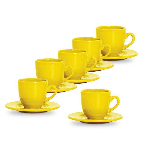 Jogo de Xícaras Chá Cerâmica Amarela 250 Ml 6 Peças