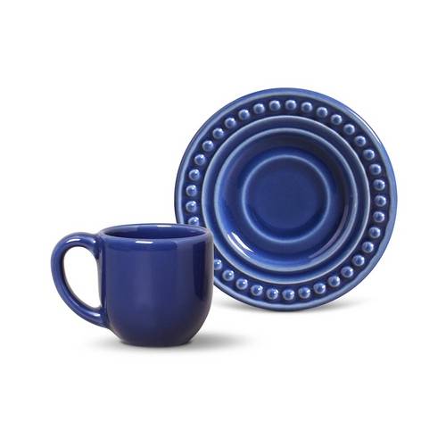 Jogo de Xícaras de Café Atenas Porto Brasil Cerâmica Azul Marinho 94ml 6 Peças