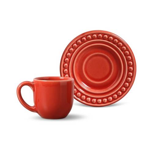 Jogo de Xícaras de Café Atenas Porto Brasil Cerâmica Vermelho 94ml 6 Peças