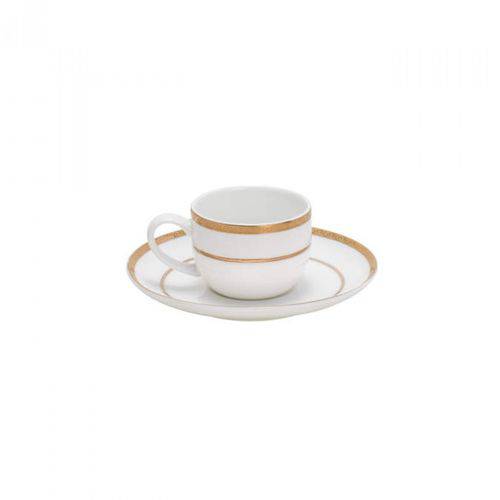 Jogo de Xícaras de Café com Pires Porcelana 12 Peças 90ml Rojemac Branco/Dourado