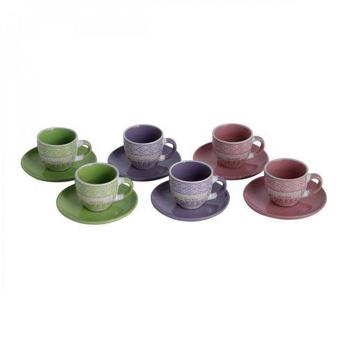 Jogo de Xicaras de Café com Pires Porcelana 90ml 12 Peças Colors Rojemac Colorido
