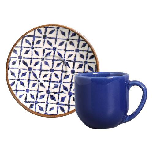 Jogo de Xícaras de Café Coup Asteca Porto Brasil Cerâmica Azul 6 Peças