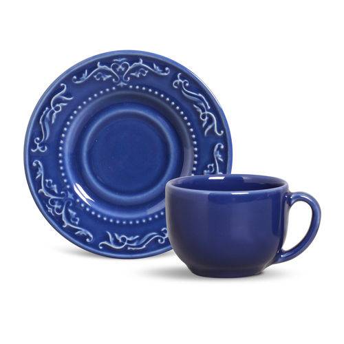 Jogo de Xícaras de Chá Acanthus Porto Brasil Cerâmica Azul Marinho 197ml 6 Peças