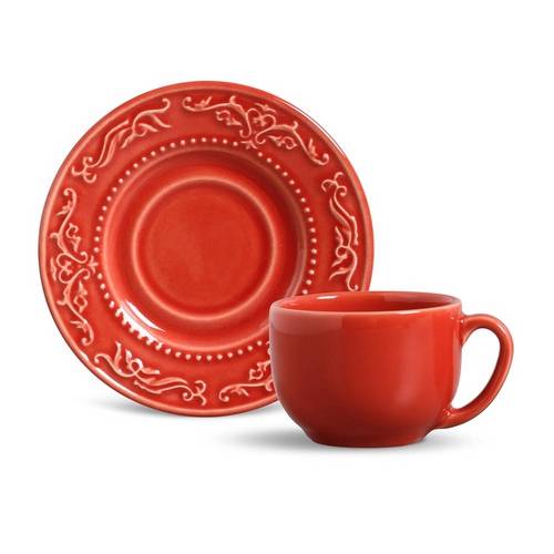 Jogo de Xícaras de Chá Acanthus Porto Brasil Cerâmica Vermelho 197ml 6 Peças