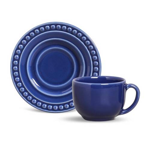 Jogo de Xícaras de Chá Atenas Porto Brasil Cerâmica Azul Marinho 197ml 6 Peças