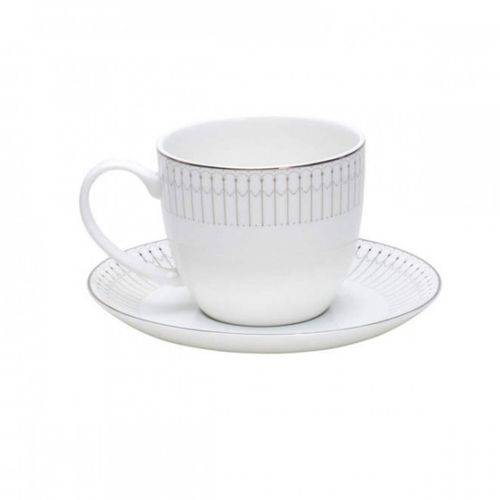 Jogo de Xícaras de Chá com Pires Porcelana 220ml 12 Peças Kiev Rojemac Branco/Prata