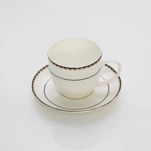 Jogo de Xícaras de Chá de Porcelana com Pires, 6 Pcs Alto Relevo Blue Gold - 25059