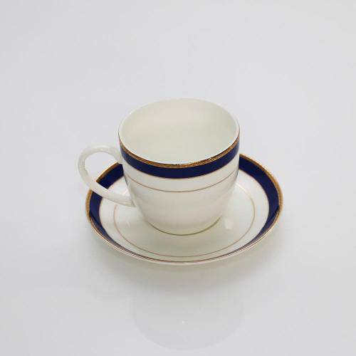 Jogo de Xícaras de Chá de Porcelana com Pires, 6 Pcs Alto Relevo Cobalt Gold