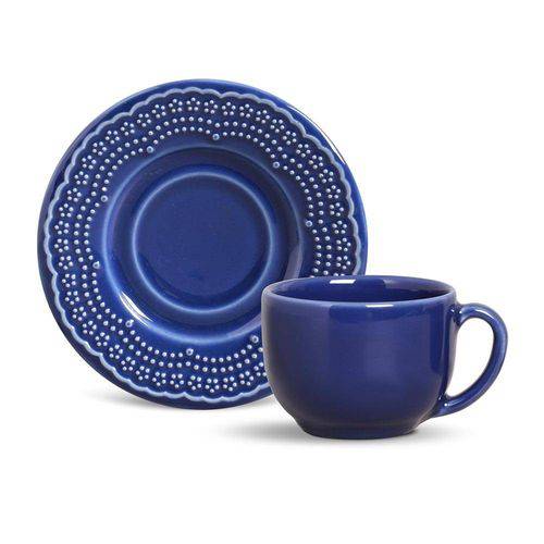 Jogo de Xícaras de Chá Madeleine Porto Brasil Cerâmica Azul Marinho 197ml 6 Peças